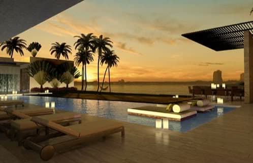 casa-lujo-con-estanques-5 render al atardecer de casa moderna en Miami