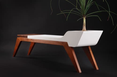 Silent Evolution: banco fusionado con macetero bancos con jardinera, hecho en madera de teca