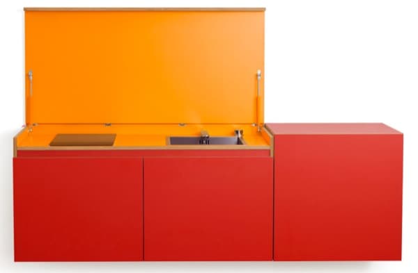 Miniki para componer modelos de cocinas compactas Miniki-cocinas-modernas-compactas en color rojo y naranja