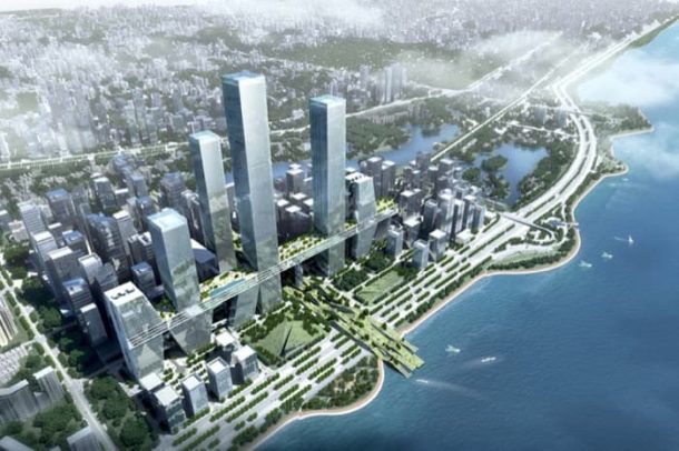 Xtremendous Shenzhen, render con vista aérea.