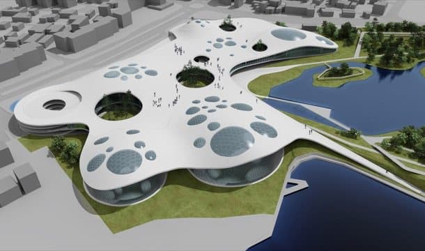 Museo de Ciencias para la ciudad de Constanza (Rumanía) Museo de Ciencias Constanza render aéreo